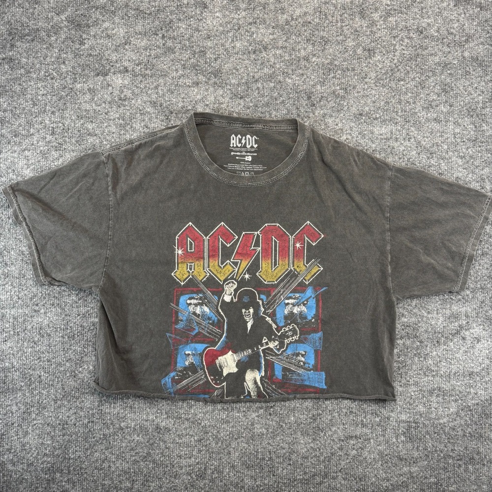 ACDC Rock Band Women's Size M/L Dark Gray Cropped Top T- Shirt Short Sleeves
